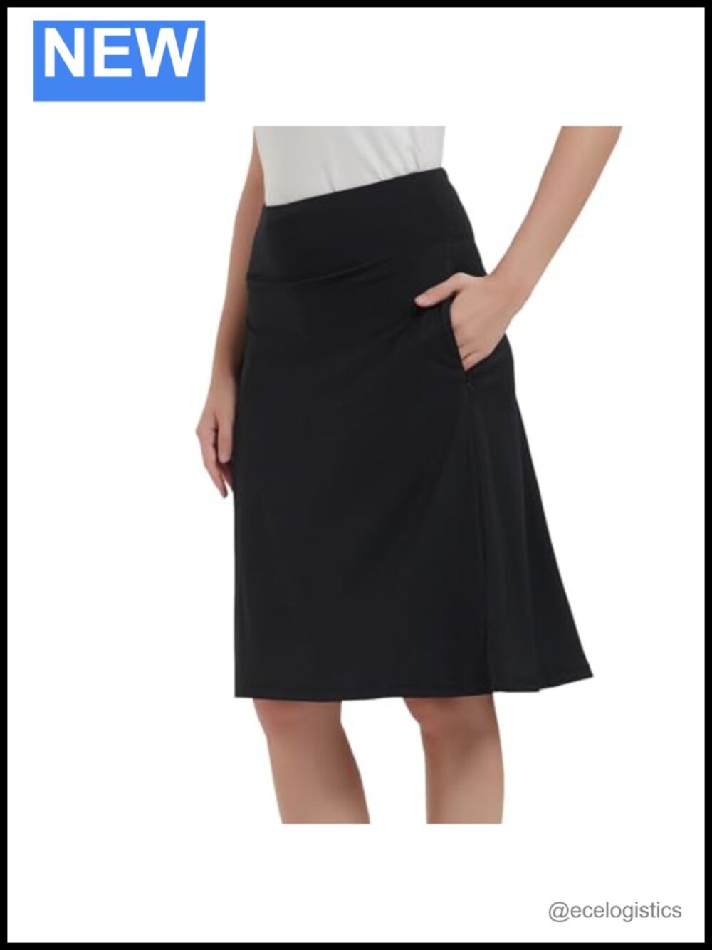 Women's 24" Knee-Length Skort with Pockets and Elastic High Waist